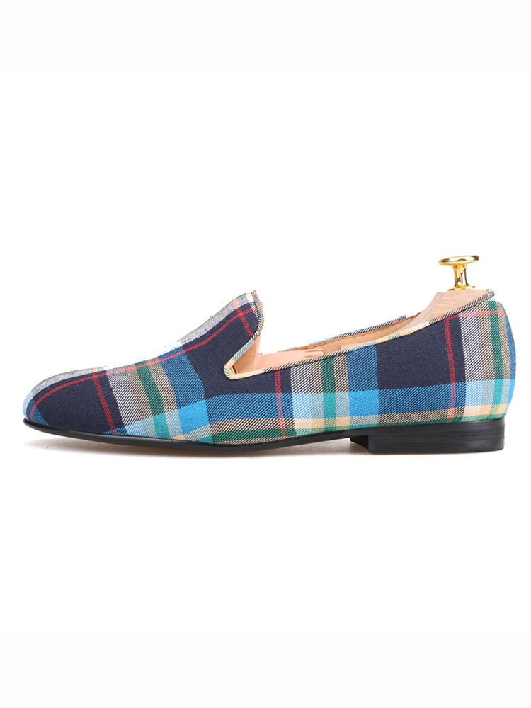 New spring and summer women's handmade loafers European and American trendy plaid striped low-top shoes slip-on shoes for women