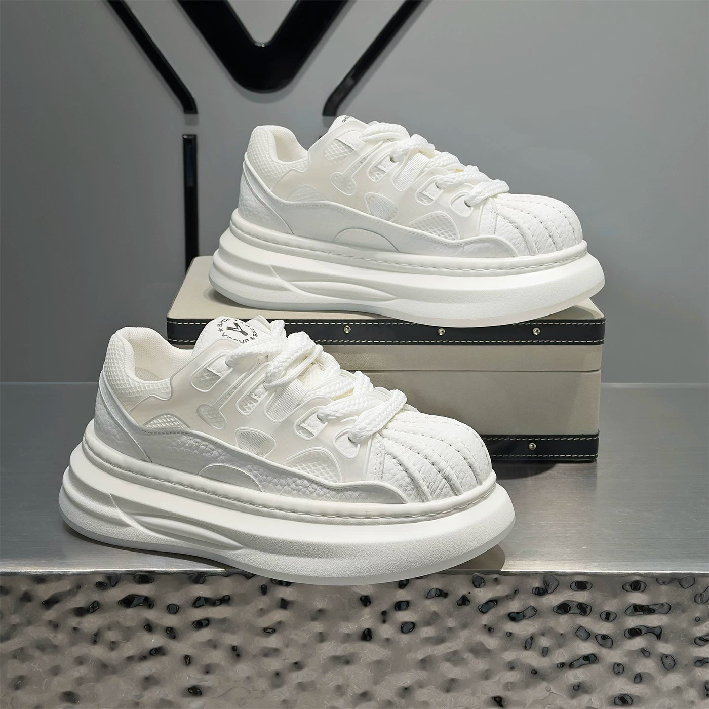 Men's Height-Increasing Platform Breathable Low-Top Shell-Toe Puffy Sneakers Summer New