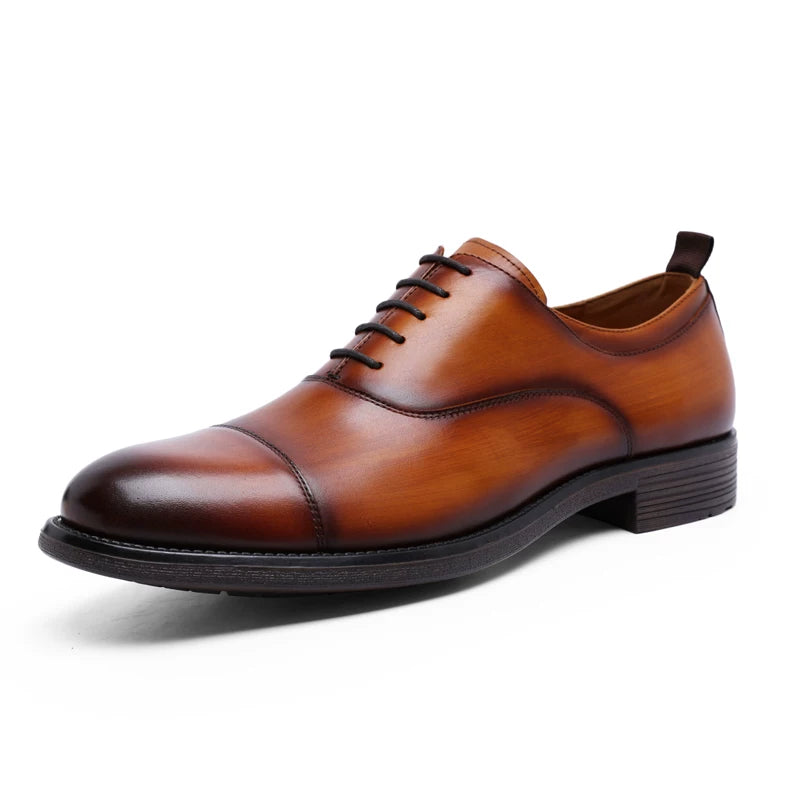 Men's Brown Genuine Leather Oxford Shoes, Handmade, Business