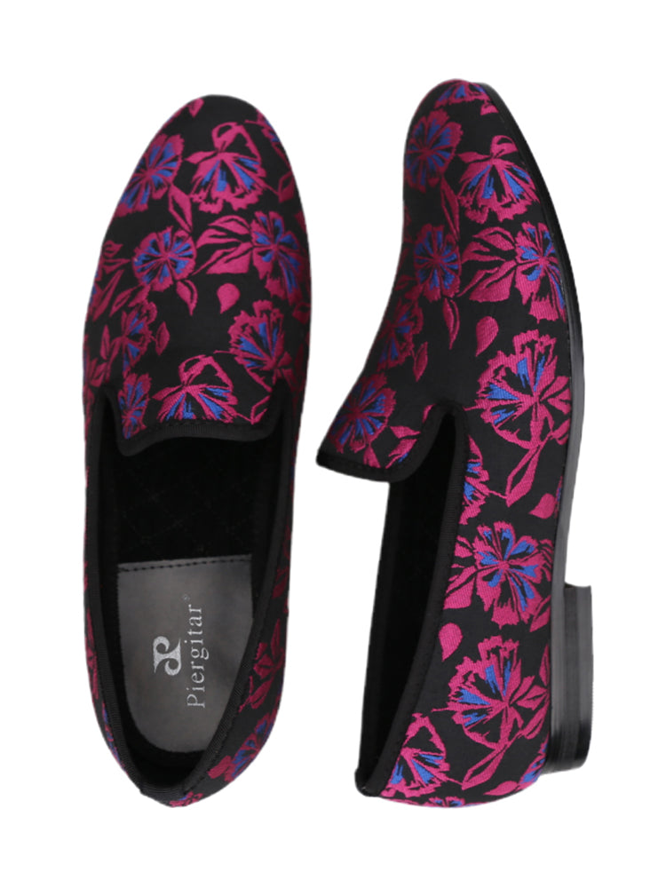 New imported carved satin fabric men's slip-on loafers European and American style smoking shoes