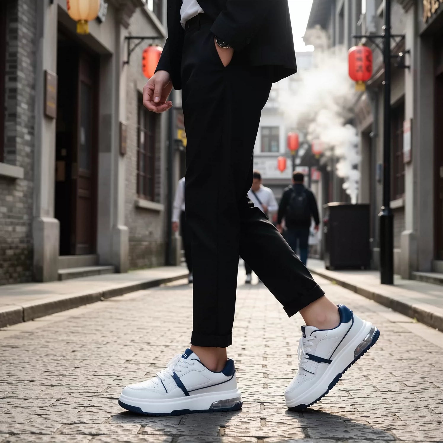 Men's Genuine Leather Skate Shoes, Height Increasing, Thick Sole