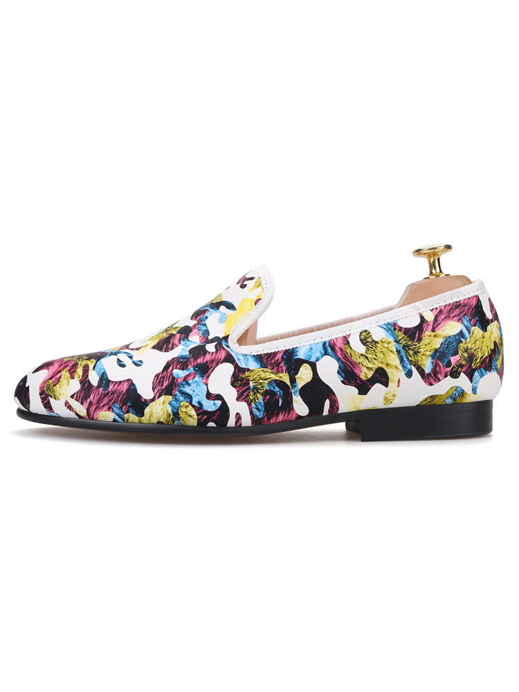 New men's hand-painted camouflage color-blocked loafers, trendy European and American set-foot smoking shoes, low-cut single shoes for men