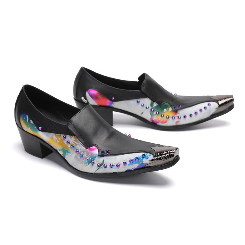 New arrival European men's shoes slip-on loafers Korean style printed low-top shoes youth men's breathable pointed leather shoes