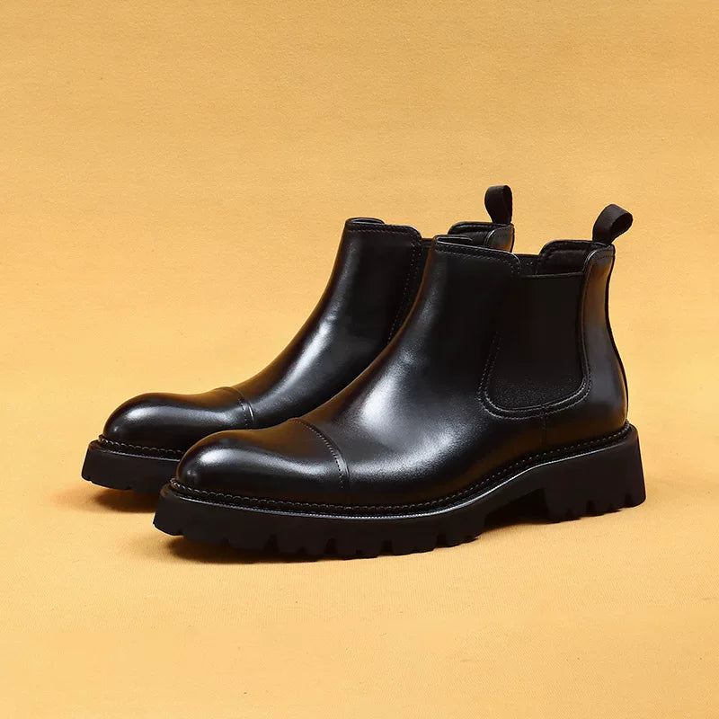 Men's Genuine Leather Martin Boots, Height Increasing, Thick Sole