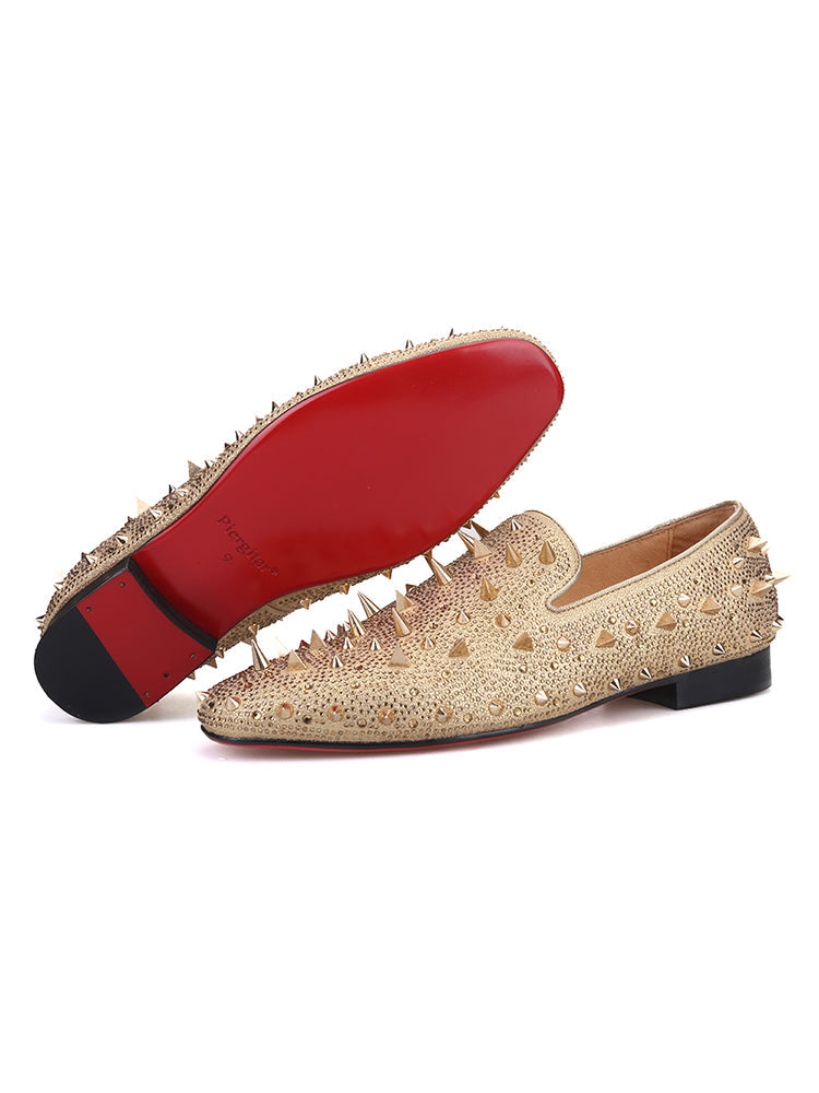 New gold and silver hot diamond tip rivets trendy set of feet men's loafers European and American big-name nightclub party trendy low-top shoes
