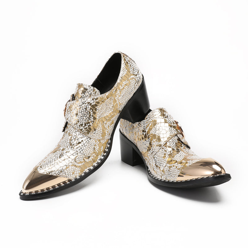 Men's Leather Oxford Formal Shoes, Pointed Toe, Crocodile Pattern