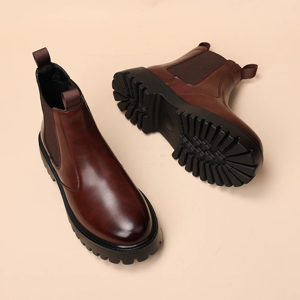 Men's Brown Martin Boots, Height Increasing, Thick Sole