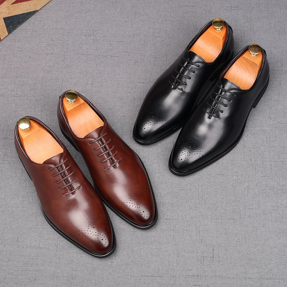 Men's Brown Derby Shoes, Pointed Toe, British Style