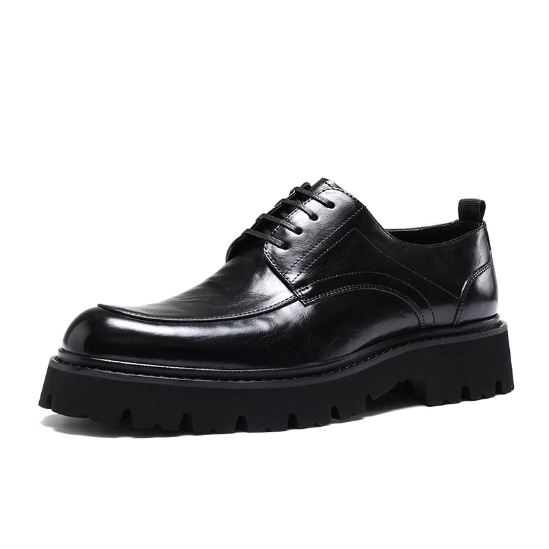 Men's Genuine Leather Derby Shoes, Height Increasing, Thick Sole