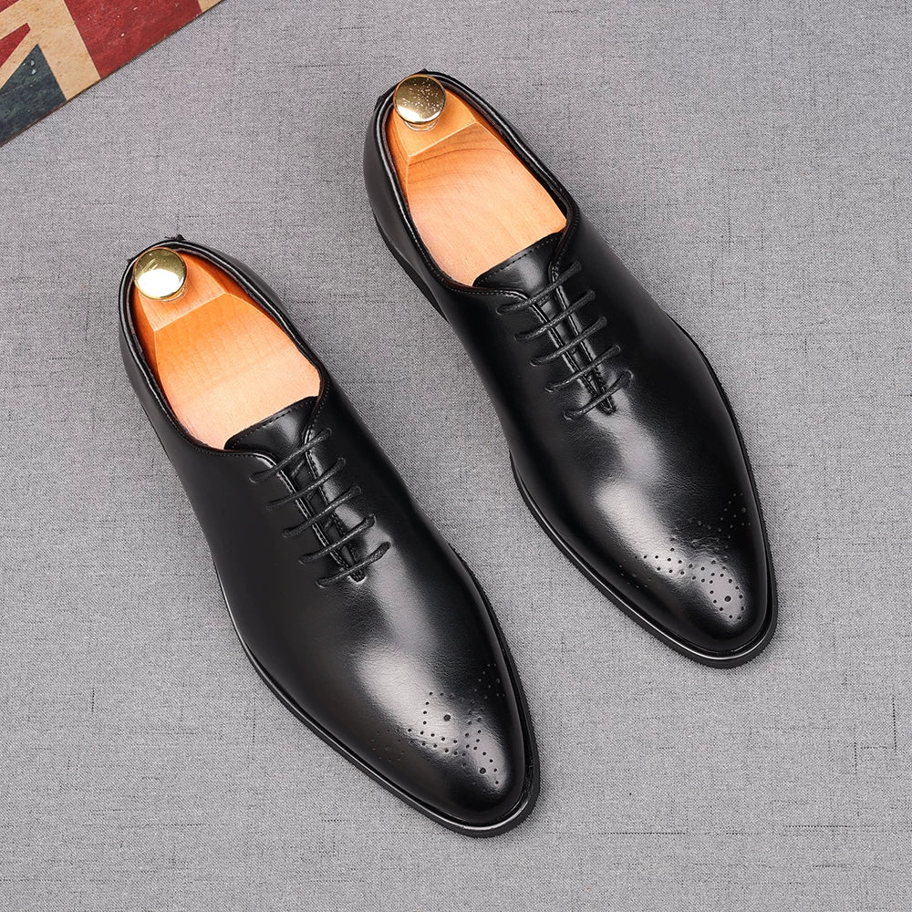 Men's Brown Derby Shoes, Pointed Toe, British Style