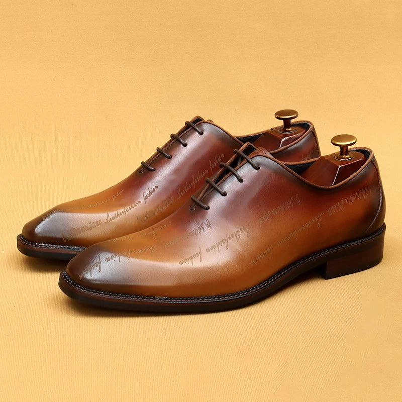 Men's Genuine Leather Oxford Shoes, Pointed Toe, British Style