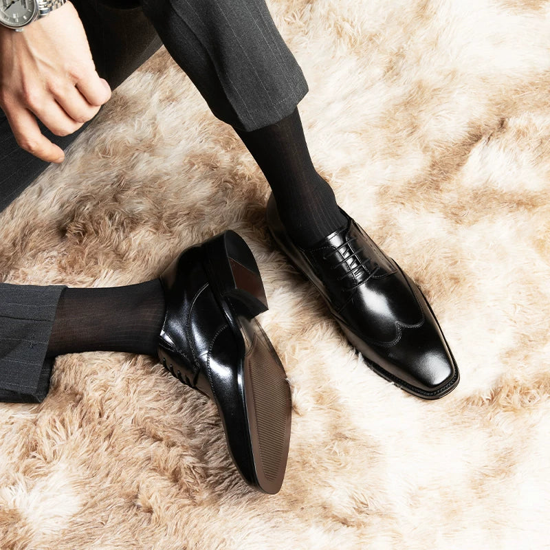 Men's Genuine Leather Derby Shoes, Square Toe, British Style