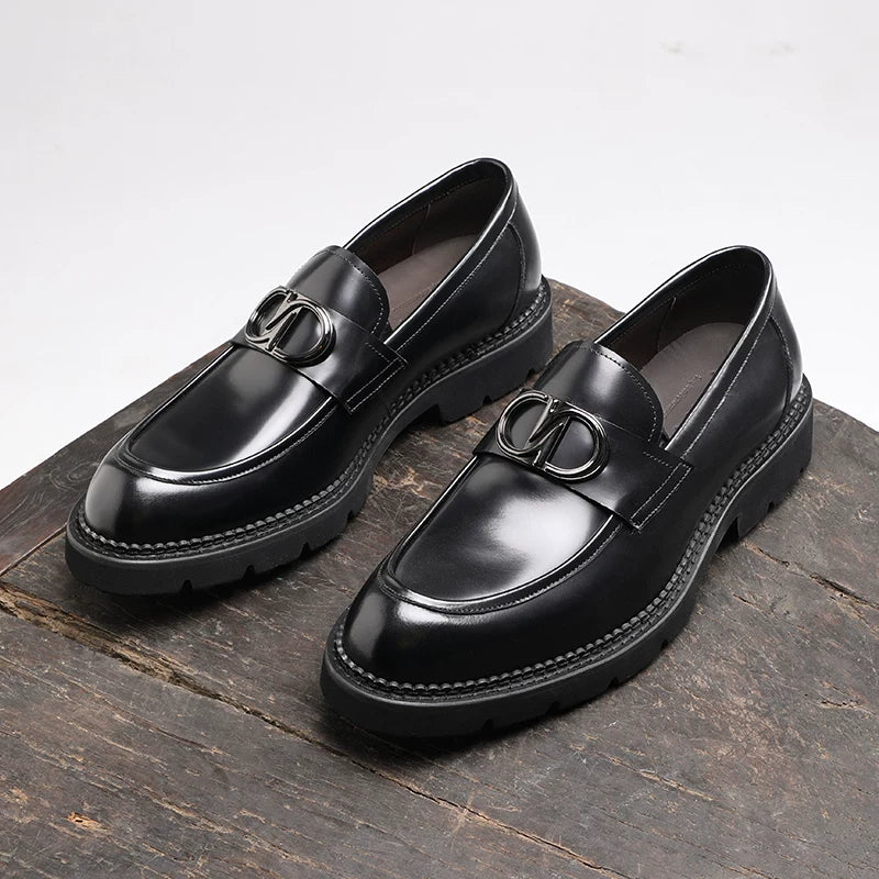 Men's Genuine Leather Loafers, Thick Sole, Slip-On
