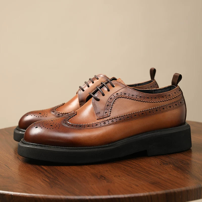 Men's Genuine Leather Derby Shoes, Height Increasing, Thick Sole