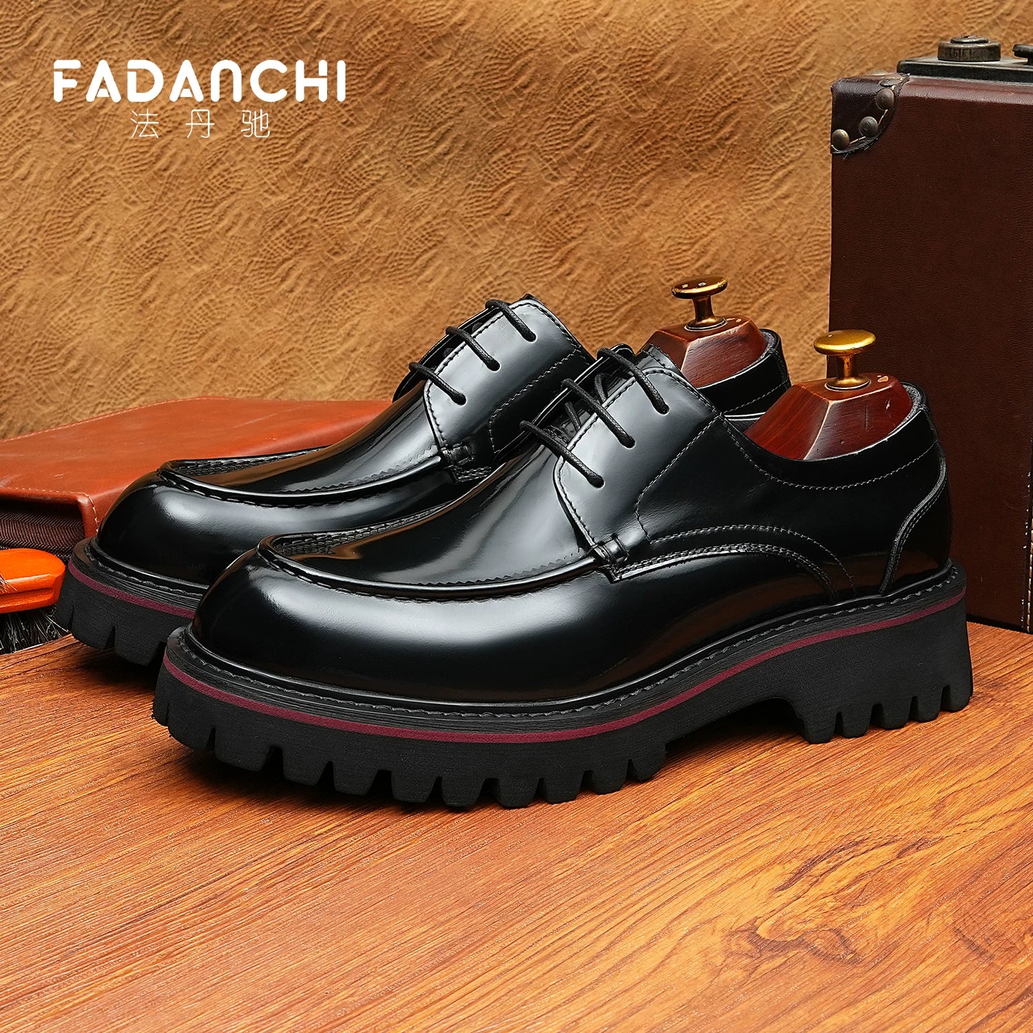 Men's Genuine Leather Derby Shoes, Height Increasing, Thick Sole