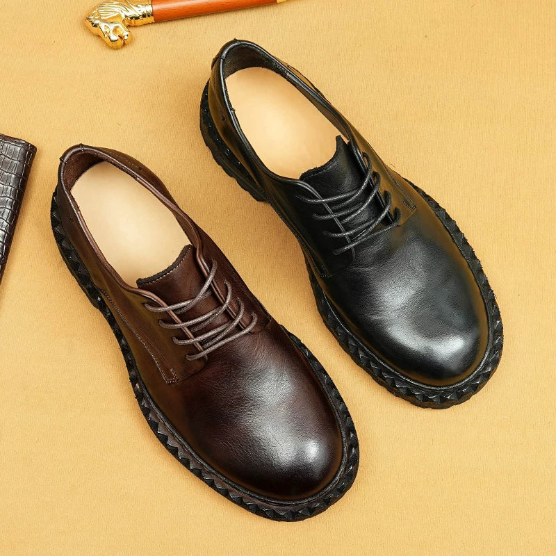 Men's Genuine Leather Leather Shoes, Thick Sole, Handmade