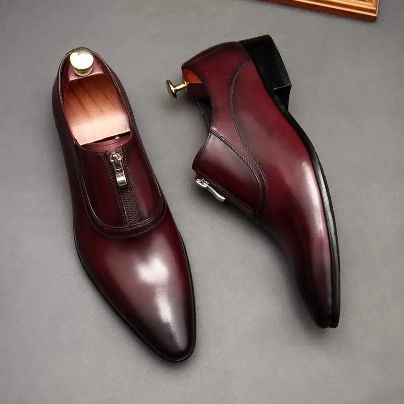 Men's Genuine Leather Wedding Shoes, Pointed Toe, British Style