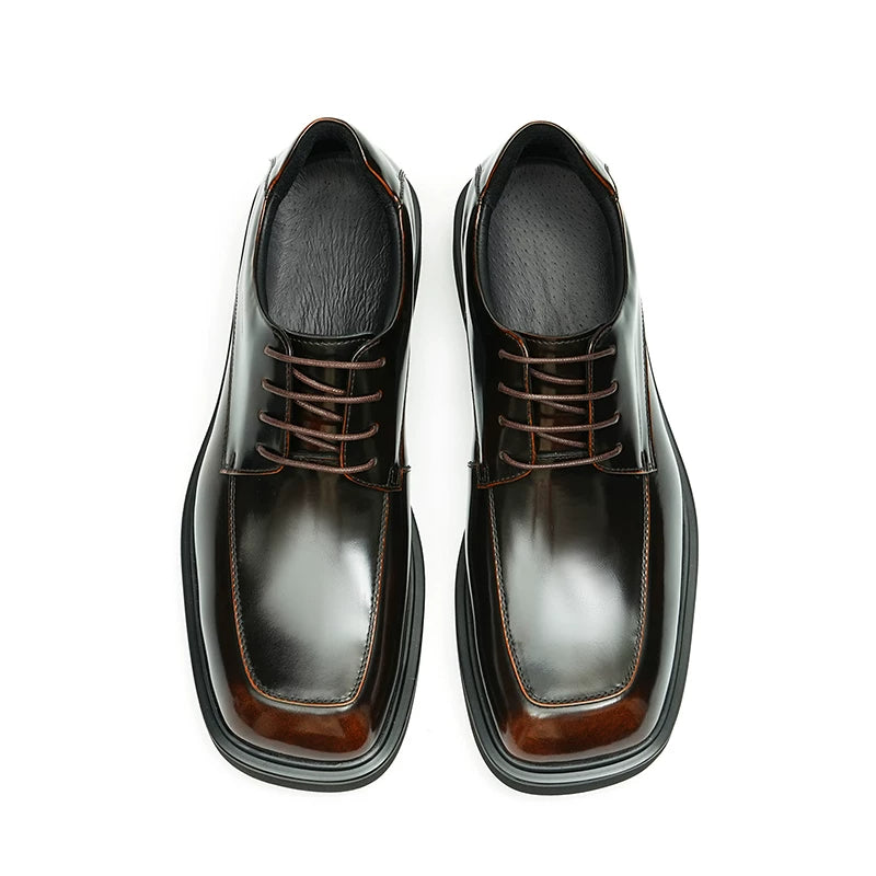 Men's Genuine Leather Derby Shoes, Square Toe, Glossy