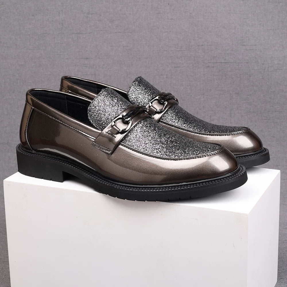 Men's Silver Loafers, Height Increasing, Pointed Toe