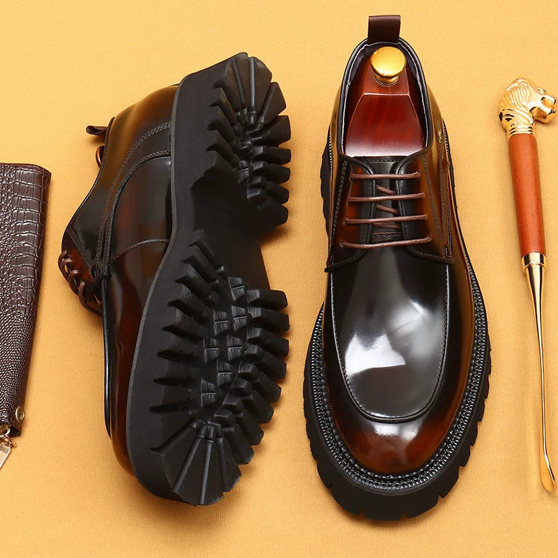 Men's Genuine Leather Leather Shoes, Height Increasing, Thick Sole