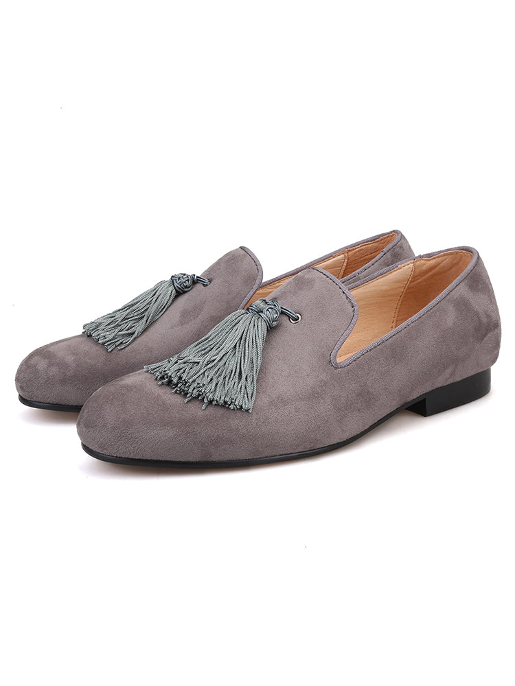 New six-color men's handmade suede loafers European and American style party tassel slip-on yuppie shoes smoking shoes