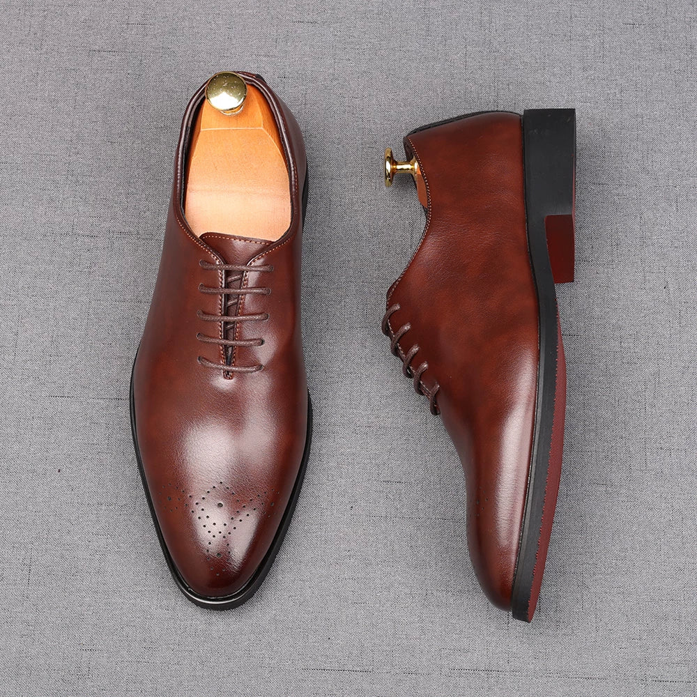 Men's Brown Derby Shoes, Pointed Toe, British Style