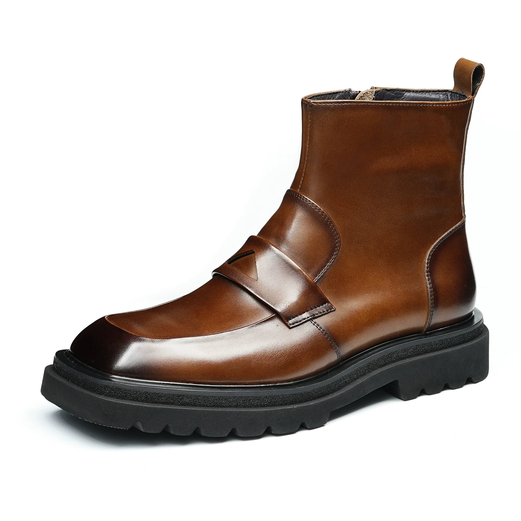 Men's Genuine Leather Martin Boots, Square Toe, Vintage