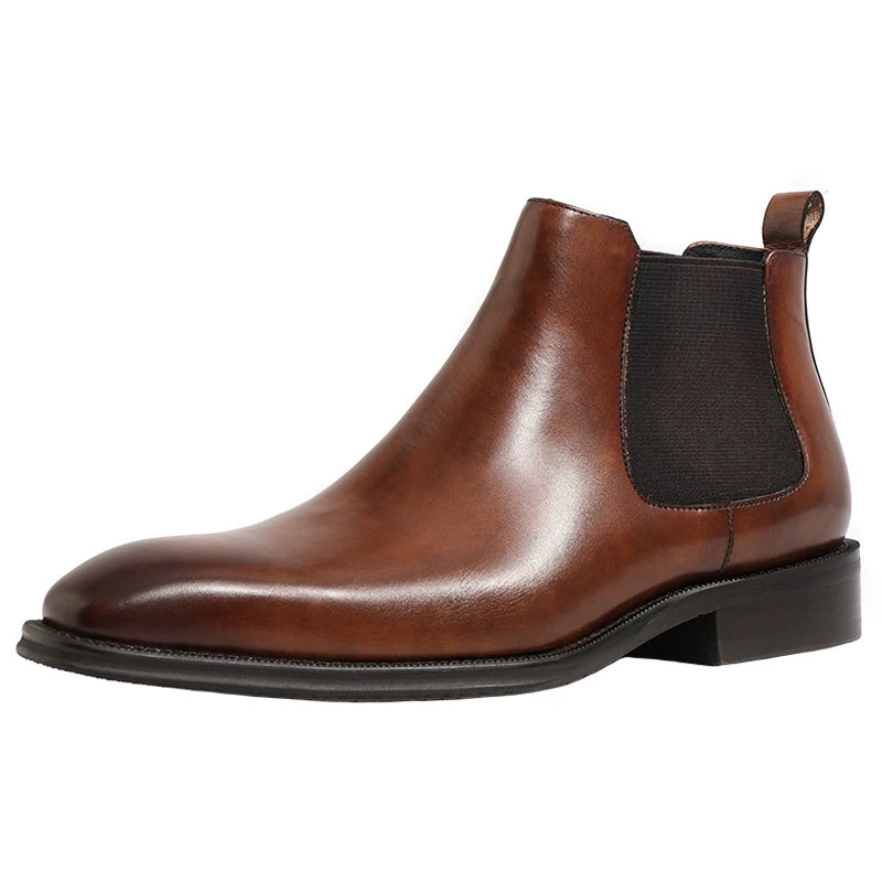 Men's Genuine Leather Chelsea Boots, Handmade, Square Toe