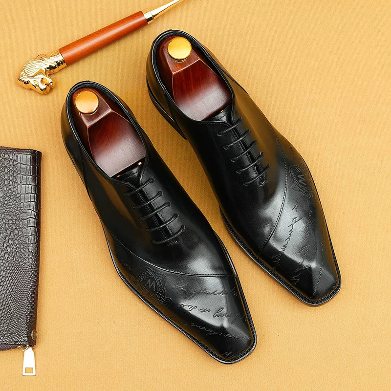 Men's Genuine Leather Leather Shoes, Pointed Toe, British Style