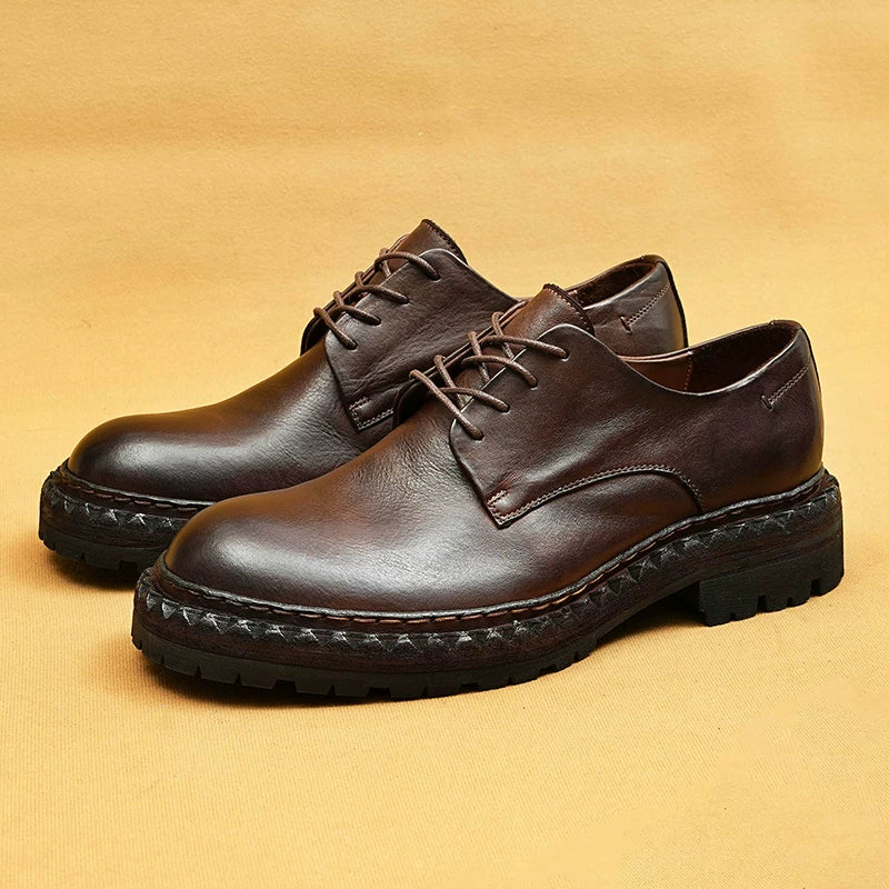 Men's Genuine Leather Leather Shoes, Thick Sole, Handmade