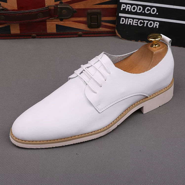 Men's White Genuine Leather Leather Shoes, Height Increasing, Breathable