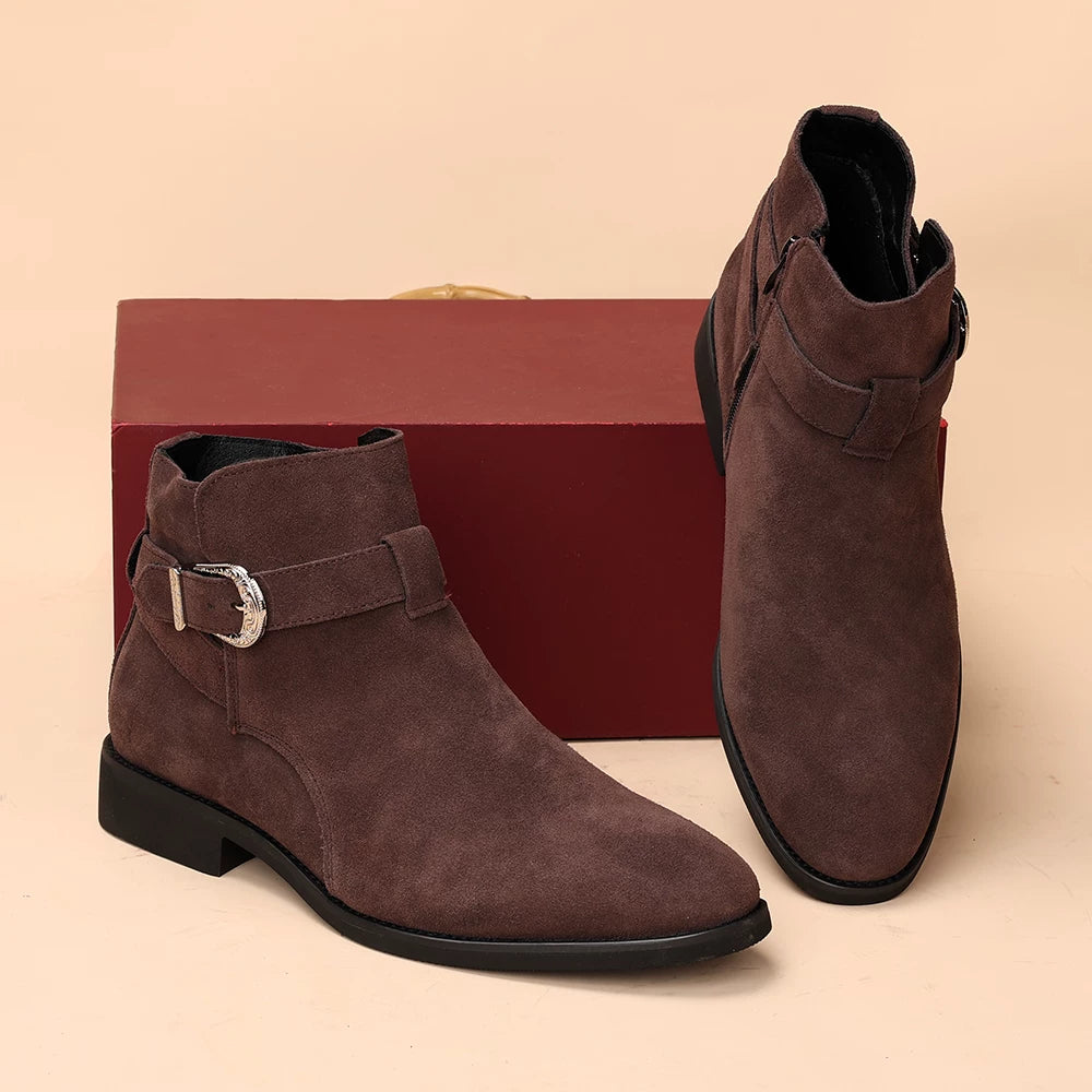 Men's Genuine Leather Martin Boots, Height Increasing, Suede