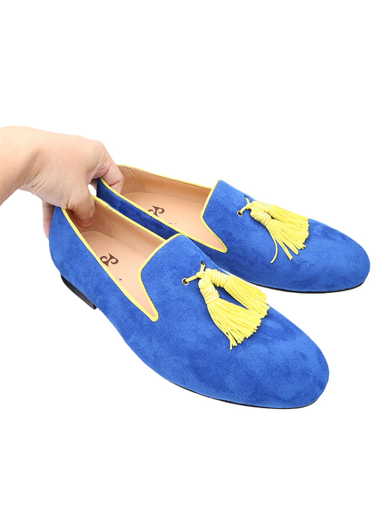 Multicolor suede leather new large tassel men's yuppie shoes European and American style one-leg smoking shoes classic slip-on loafers