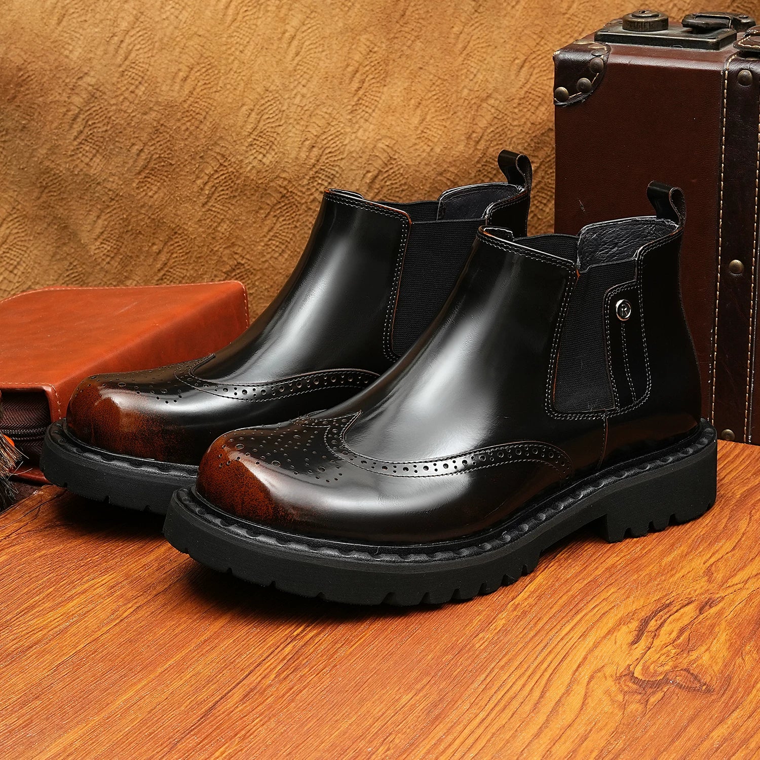 Men's Genuine Leather Martin Boots, Height Increasing, Thick Sole