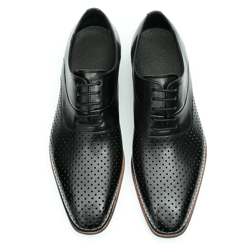 Men's Brown Genuine Leather Leather Shoes, Breathable, Cut-Out