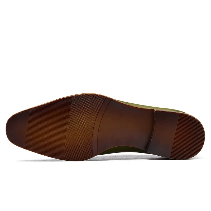 Men's Green Leather Shoes, British Style, Business