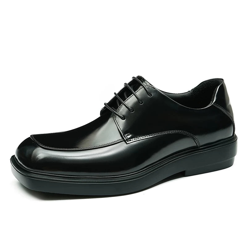 Men's Genuine Leather Derby Shoes, Square Toe, Glossy