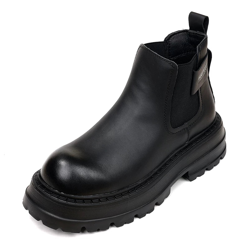 Men's Genuine Leather Martin Boots, Height Increasing, Thick Sole