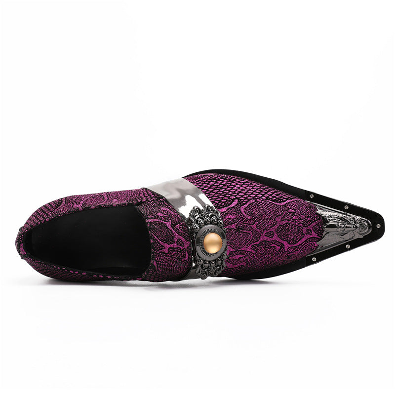 Men's Red Shoes – Pointed Toe, Crocodile Pattern – Style 45
