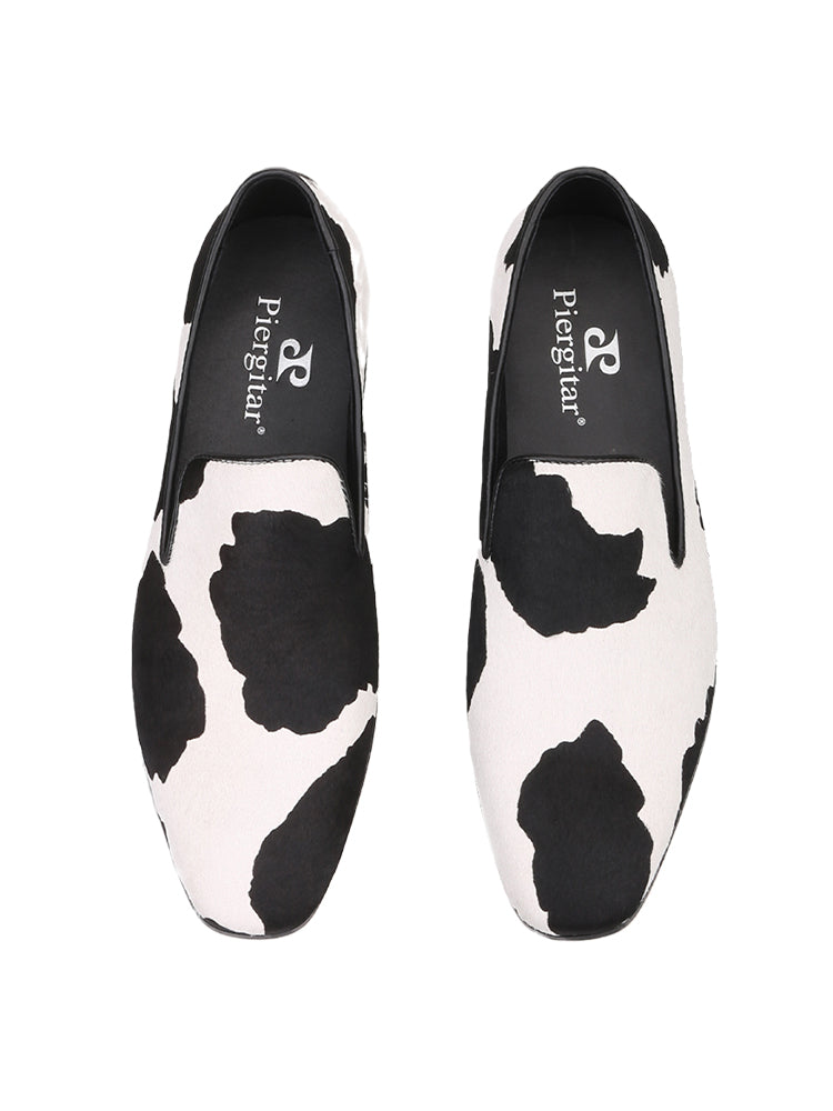 New black and white stitching horse hair handmade loafers trendy party slip-on banquet shoes slip-on smoking shoes