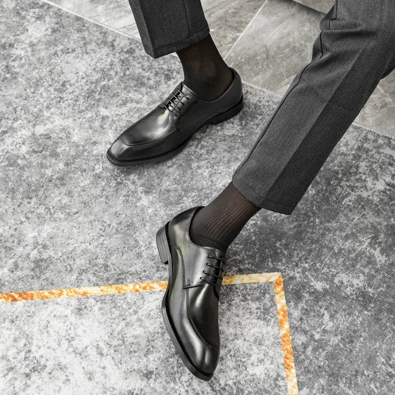 Men's Genuine Leather Derby Shoes, Handmade, Pointed Toe
