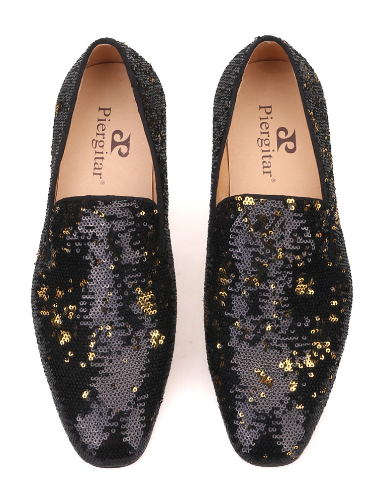 New European and American prom party style luxury two-color beaded men's loafers one-legged red-soled slip-ons
