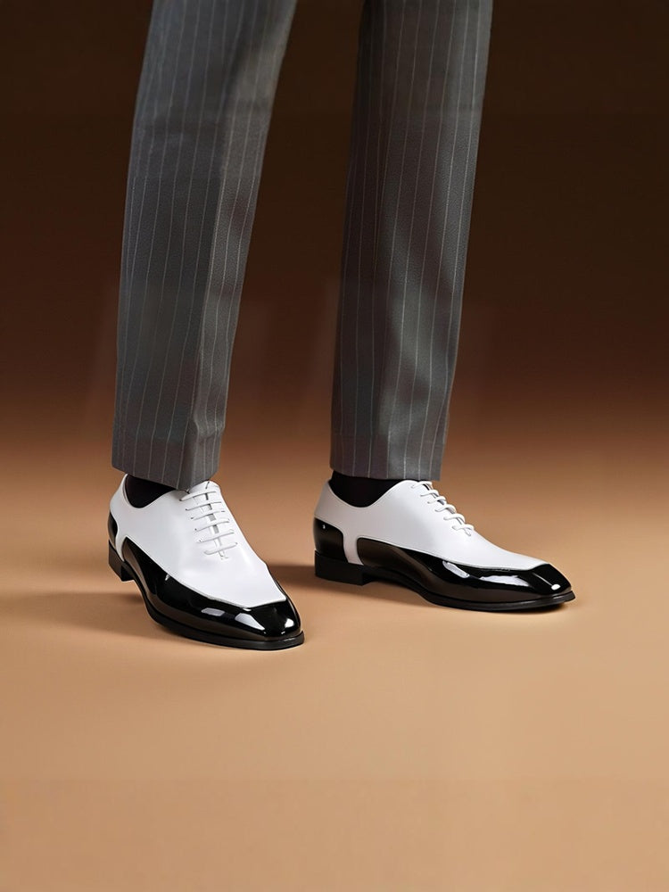 First layer cowhide spliced patent leather British style men's handmade Oxford shoes small square toe red sole wedding banquet formal leather shoes for men