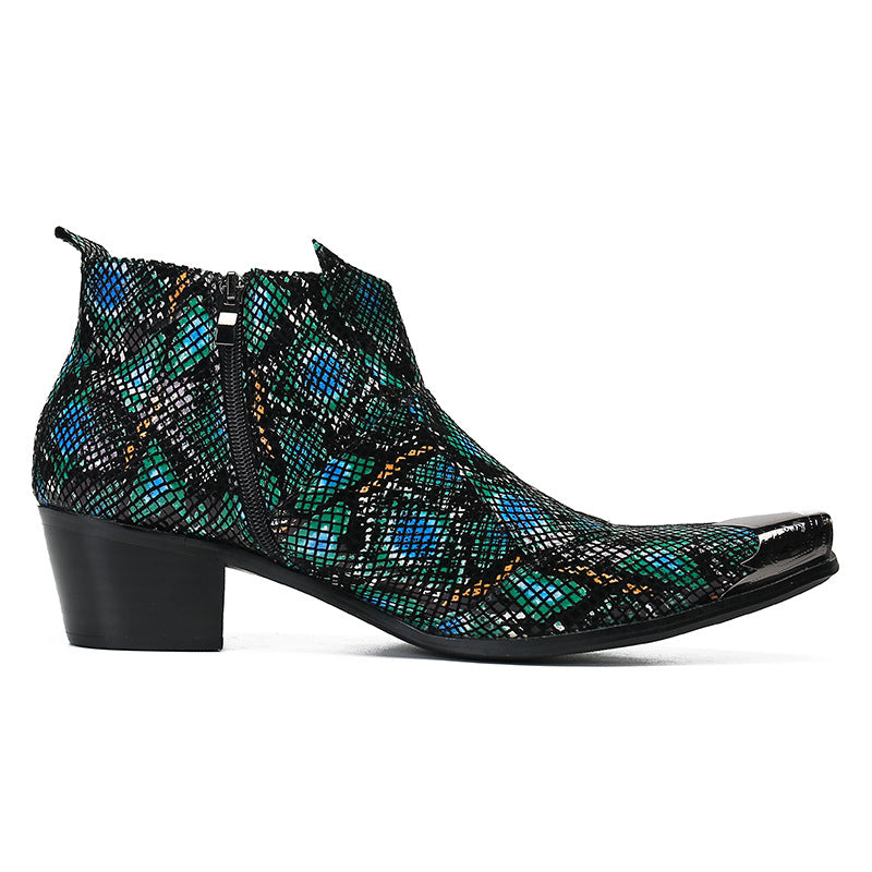 Pointed toe foreign trade bright leather boots, short-tube fashionable Korean leather shoes, export brand trendy shoes, Chelsea boots, cowhide wedges