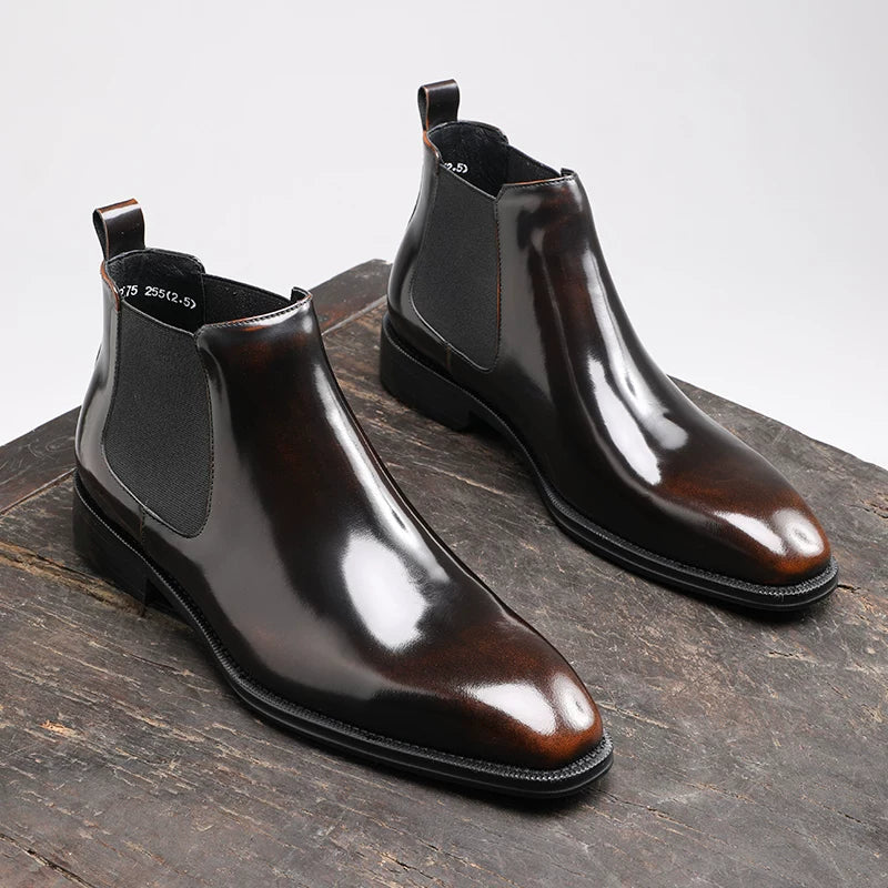 Men's Genuine Leather Chelsea Boots, Handmade, Square Toe