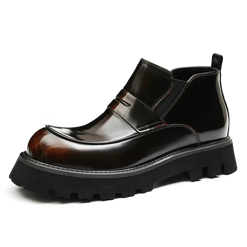 Men's Genuine Leather Martin Boots, Height Increasing, Thick Sole