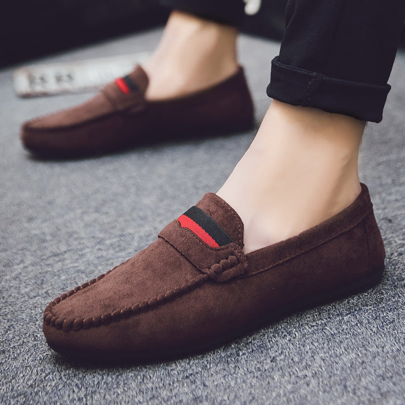 Leather soft leather soft bottom red casual men's British style work loafer beanie shoes soft leather shoes Internet celebrities