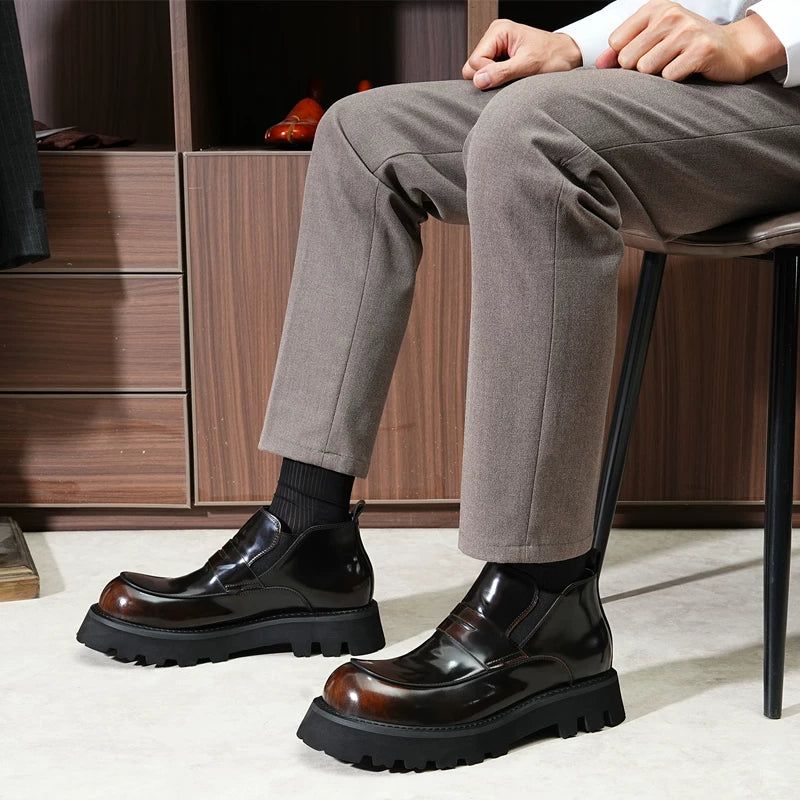 Men's Genuine Leather Martin Boots, Height Increasing, Thick Sole