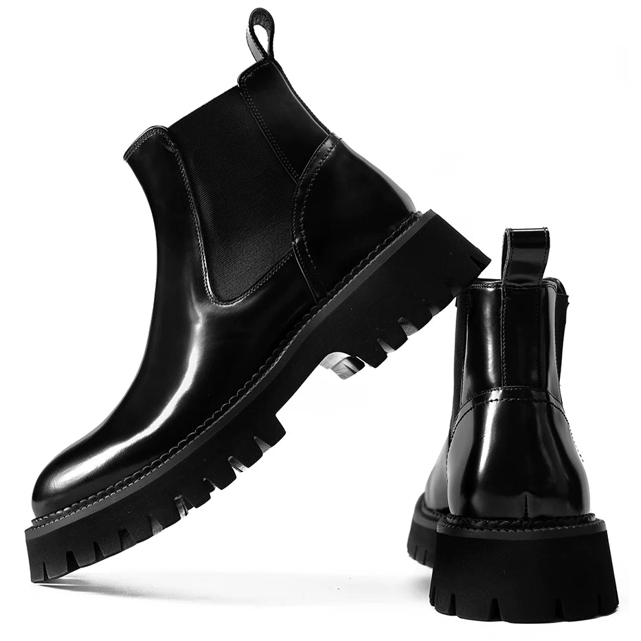 Men's Genuine Leather Martin Boots, Height Increasing, Thick Sole