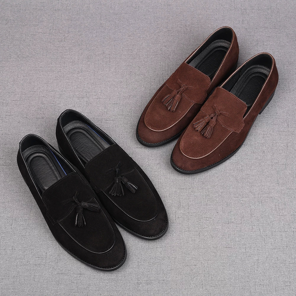 Men's Brown Genuine Leather Loafers, Suede, Slip-On